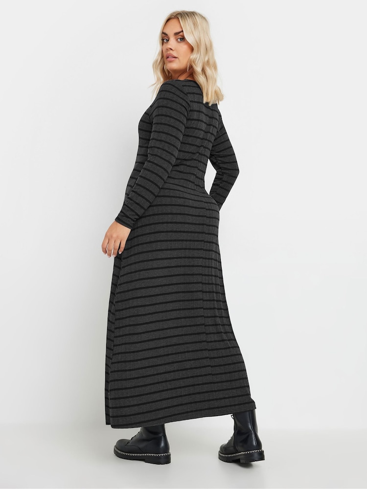 Yours Curve Grey Flare Ribbed Dress - Image 3 of 5