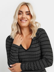 Yours Curve Grey Flare Ribbed Dress - Image 4 of 5