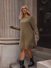 Yours Curve Brown Tunic Jumper Dress - Image 1 of 5