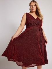 Красный - Yours Curve London Металлик Wrap Skater платья - Image 2 of 7
