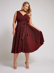 Красный - Yours Curve London Металлик Wrap Skater платья - Image 3 of 7