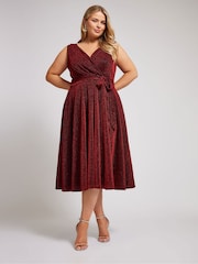 Красный - Yours Curve London Металлик Wrap Skater платья - Image 4 of 7
