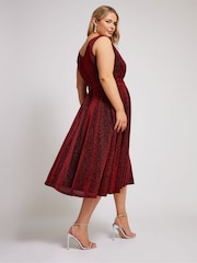 Красный - Yours Curve London Металлик Wrap Skater платья - Image 5 of 7