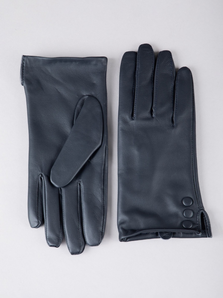 Lakeland Leather Blue Bassenthwaite Button Detail Gloves - Image 1 of 4