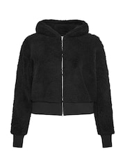 Yours Curve Black Ribbed Hooded Feather Fleece - Image 5 of 5