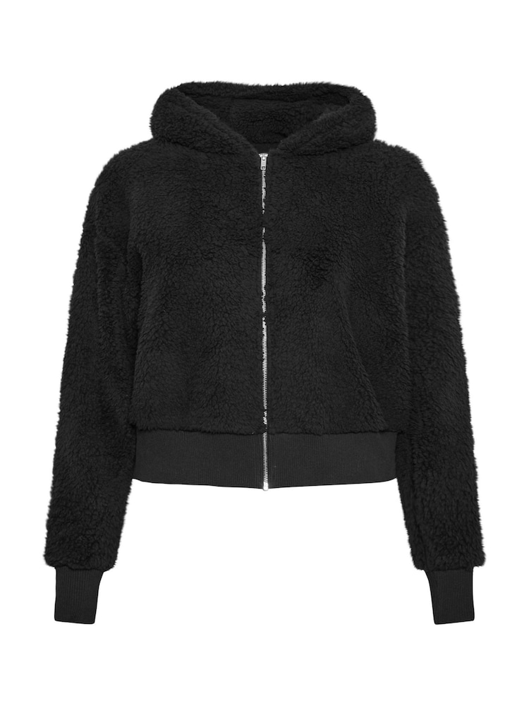 Yours Curve Black Ribbed Hooded Feather Fleece - Image 5 of 5