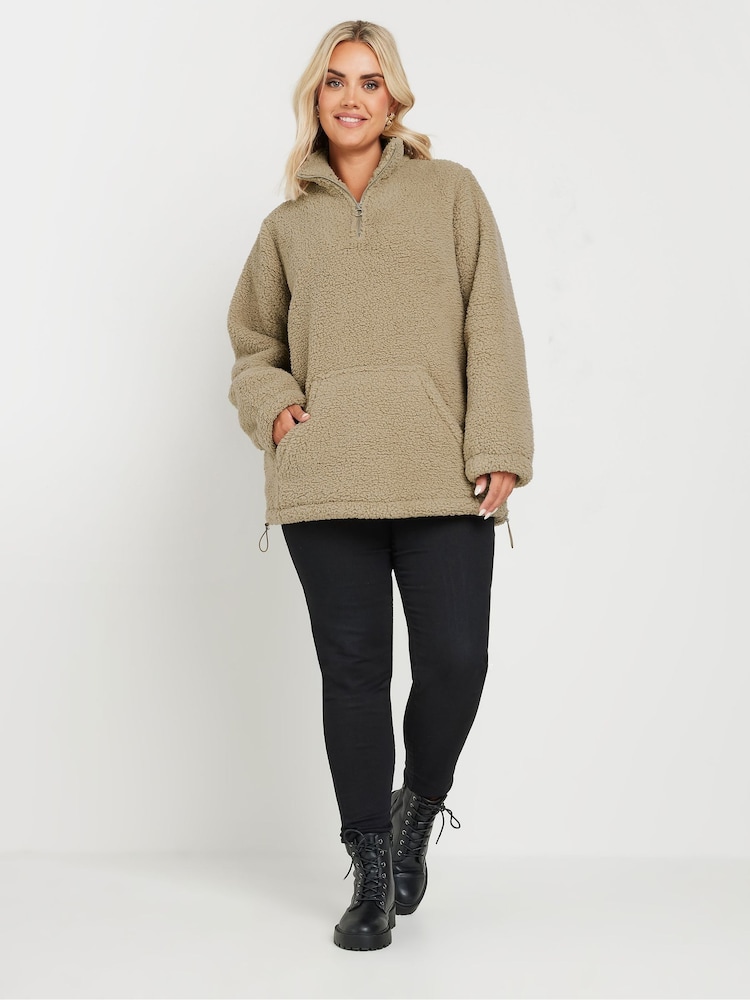 Yours Curve Brown Brown Sherpa Fleece Half Zip Jacket - Image 2 of 5