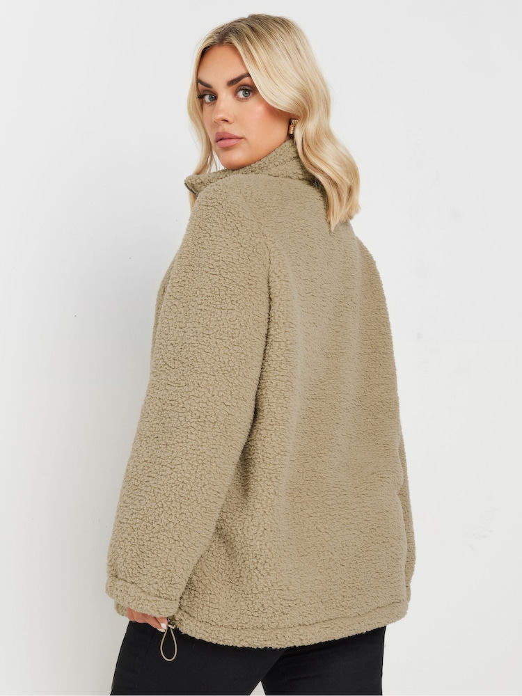 Yours Curve Brown Brown Sherpa Fleece Half Zip Jacket - Image 3 of 5