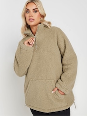 Yours Curve Brown Brown Sherpa Fleece Half Zip Jacket - Image 4 of 5