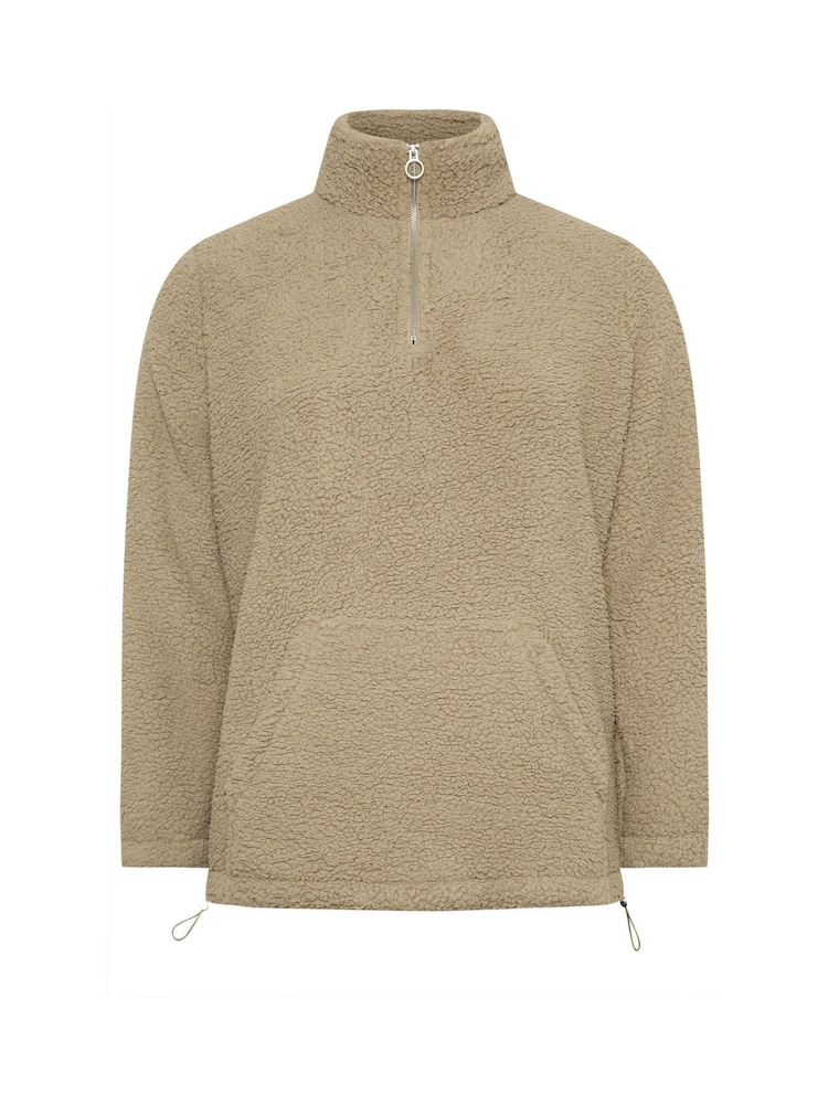 Yours Curve Brown Brown Sherpa Fleece Half Zip Jacket - Image 5 of 5