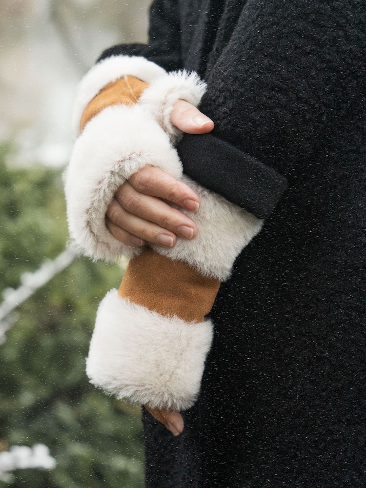 Lakeland Leather Brown Sheepskin Fingerless Mittens - Image 1 of 5