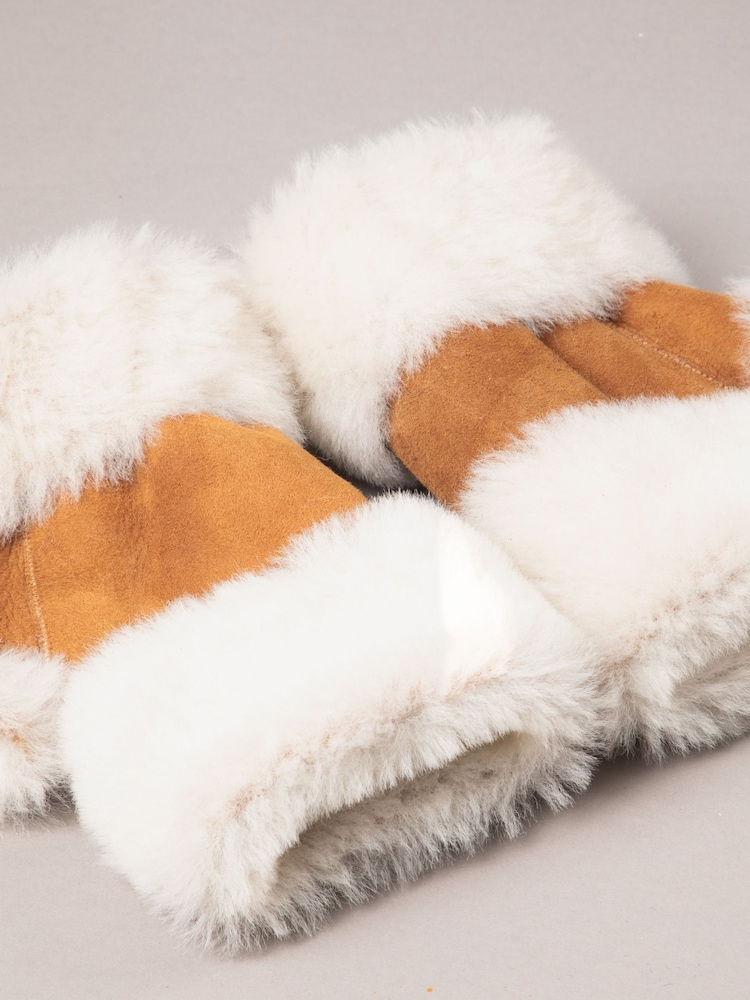 Lakeland Leather Brown Sheepskin Fingerless Mittens - Image 5 of 5