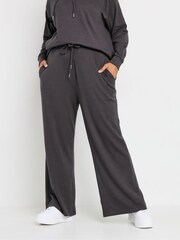 Yours Curve Grey Ribbed Wide Leg Joggers - Image 1 of 4