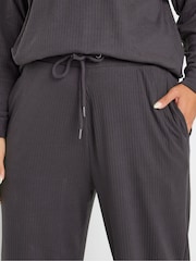 Yours Curve Grey Ribbed Wide Leg Joggers - Image 3 of 4