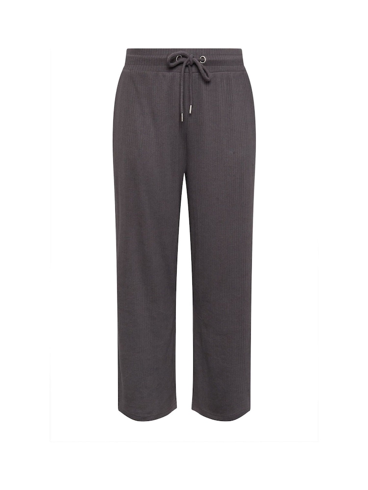 Yours Curve Grey Ribbed Wide Leg Joggers - Image 4 of 4