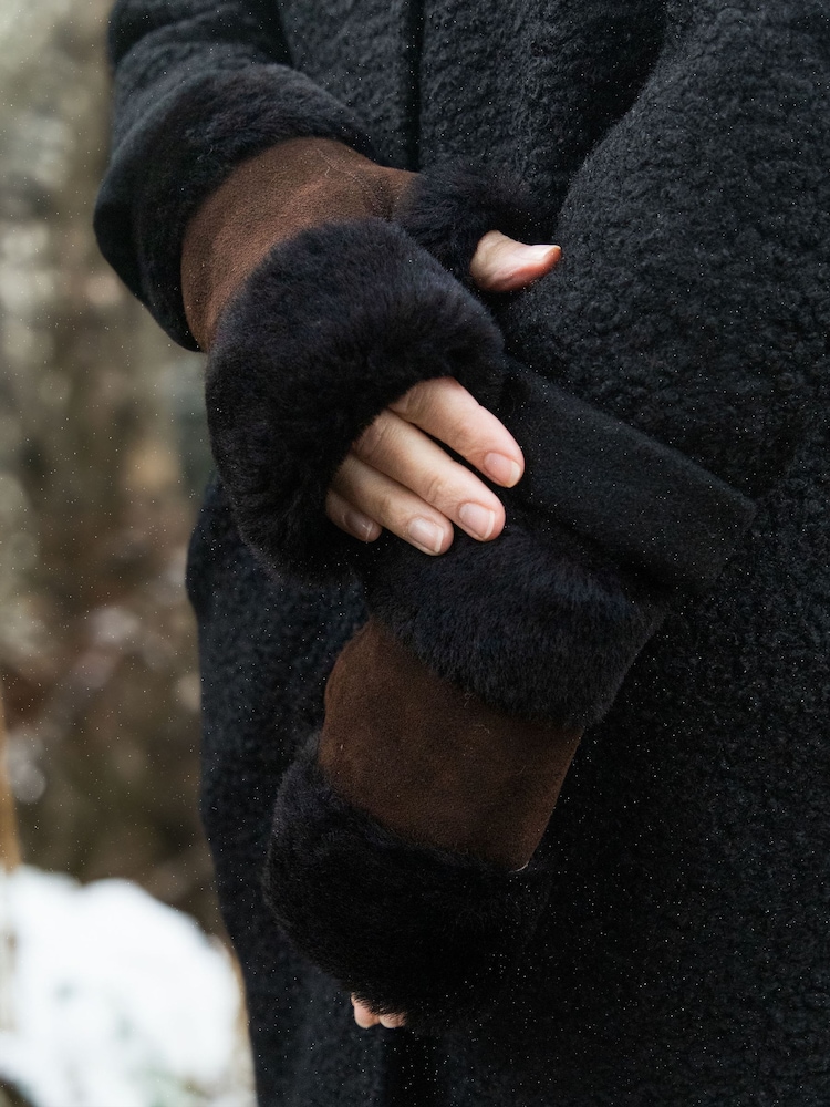 Lakeland Leather Brown Sheepskin Fingerless Mittens - Image 1 of 5