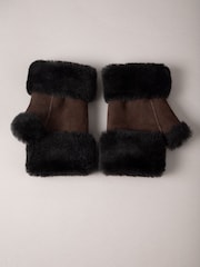 Lakeland Leather Brown Sheepskin Fingerless Mittens - Image 2 of 5