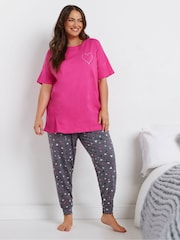 Yours Curve Grey Heart Cuffed Pyjamas Trousers - Image 2 of 5