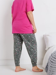 Yours Curve Grey Heart Cuffed Pyjamas Trousers - Image 3 of 5