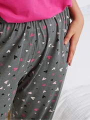 Yours Curve Grey Heart Cuffed Pyjamas Trousers - Image 4 of 5