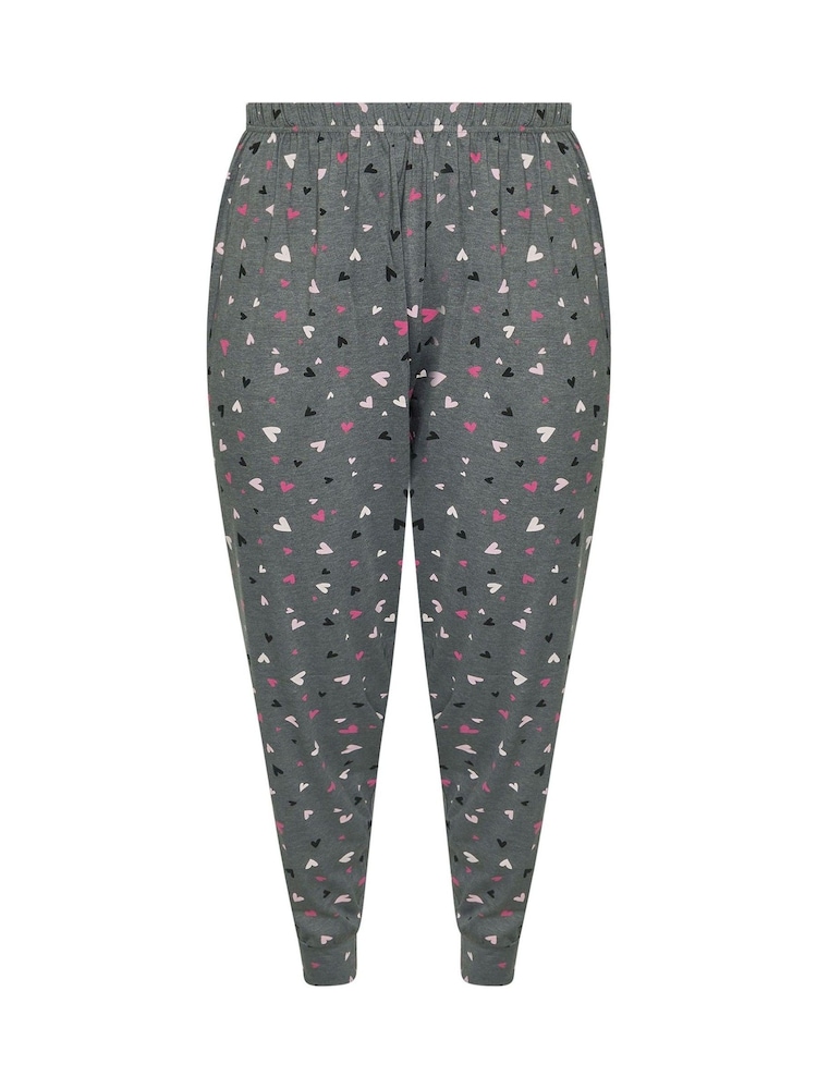 Yours Curve Grey Heart Cuffed Pyjamas Trousers - Image 5 of 5