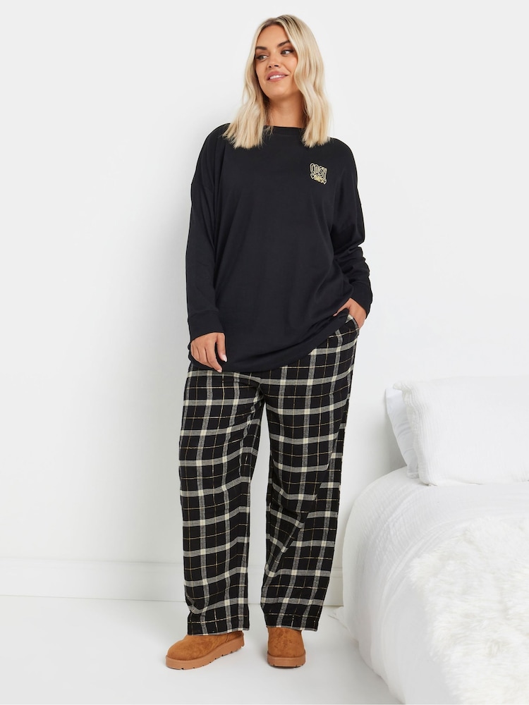 Yours Curve Black Check Pyjamas - Image 1 of 5