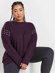 Yours Curve Purple Diamante Embellished Shoulder Jumper - Image 1 of 5