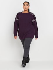 Yours Curve Purple Diamante Embellished Shoulder Jumper - Image 2 of 5