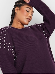 Yours Curve Purple Diamante Embellished Shoulder Jumper - Image 4 of 5