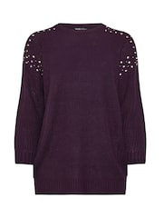 Yours Curve Purple Diamante Embellished Shoulder Jumper - Image 5 of 5