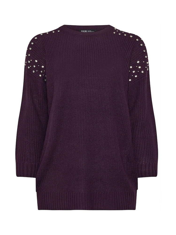 Yours Curve Purple Diamante Embellished Shoulder Jumper - Image 5 of 5