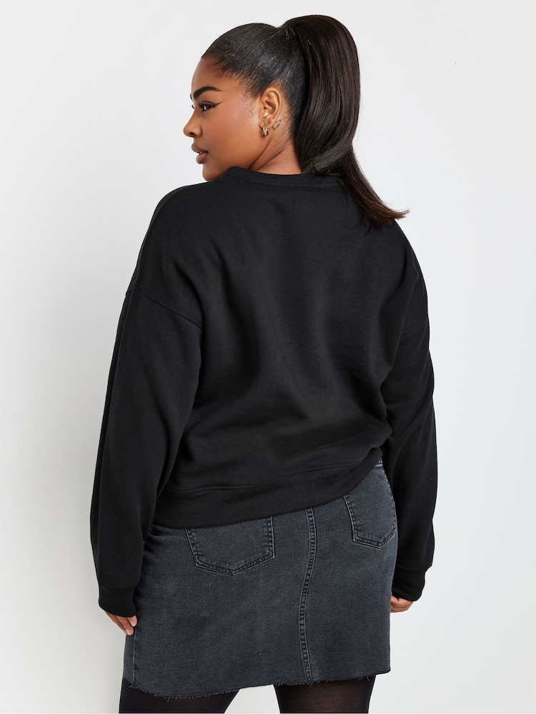 Yours Curve Black Diamante Leopard Print Sweatshirt - Image 3 of 5