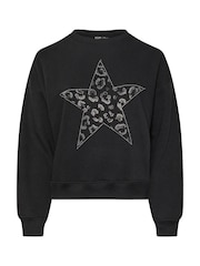 Yours Curve Black Diamante Leopard Print Sweatshirt - Image 5 of 5