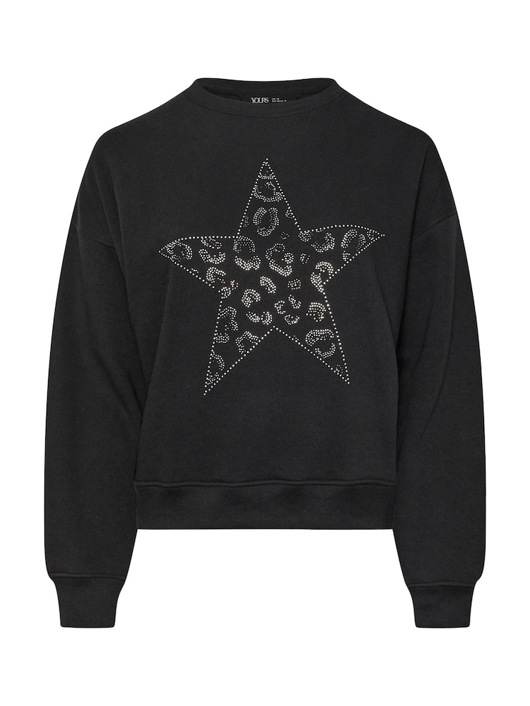 Yours Curve Black Diamante Leopard Print Sweatshirt - Image 5 of 5