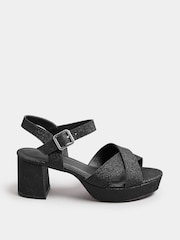 Yours Curve Black Wide Fit Extra Wide Fit Glitter Cross-Over Strap Heels - Image 2 of 5