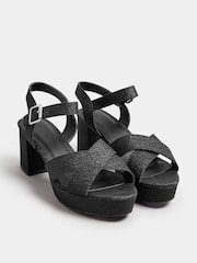 Yours Curve Black Wide Fit Extra Wide Fit Glitter Cross-Over Strap Heels - Image 3 of 5