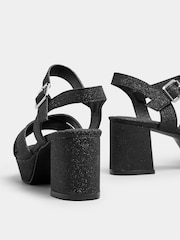 Yours Curve Black Wide Fit Extra Wide Fit Glitter Cross-Over Strap Heels - Image 4 of 5