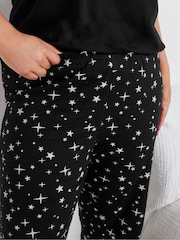 Yours Curve Black 100% Cotton Sparkly Star Wide Pyjamas Pants - Image 4 of 5