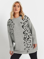 Yours Curve Grey Placement Print Jumper - Image 1 of 5