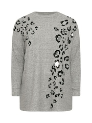 Yours Curve Grey Placement Print Jumper - Image 5 of 5