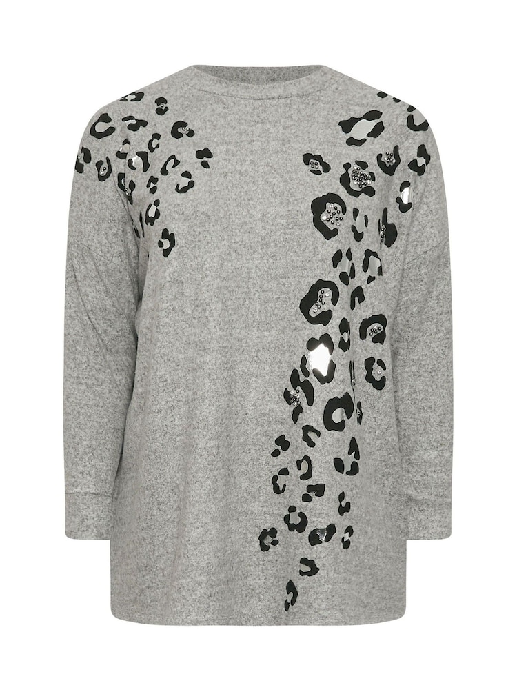 Yours Curve Grey Placement Print Jumper - Image 5 of 5