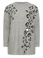 Yours Curve Grey Placement Print Jumper - Image 7 of 10