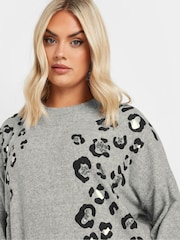 Yours Curve Grey Placement Print Jumper - Image 8 of 10