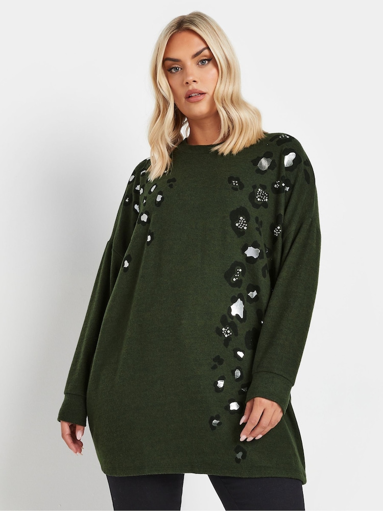 Yours Curve Green Placement Print Jumper - Image 1 of 5