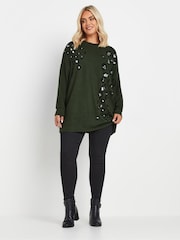 Yours Curve Green Placement Print Jumper - Image 2 of 5