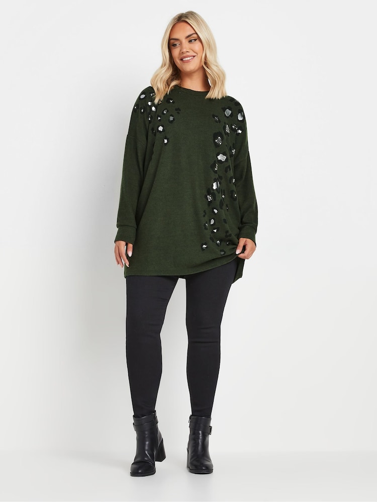 Yours Curve Green Placement Print Jumper - Image 2 of 5
