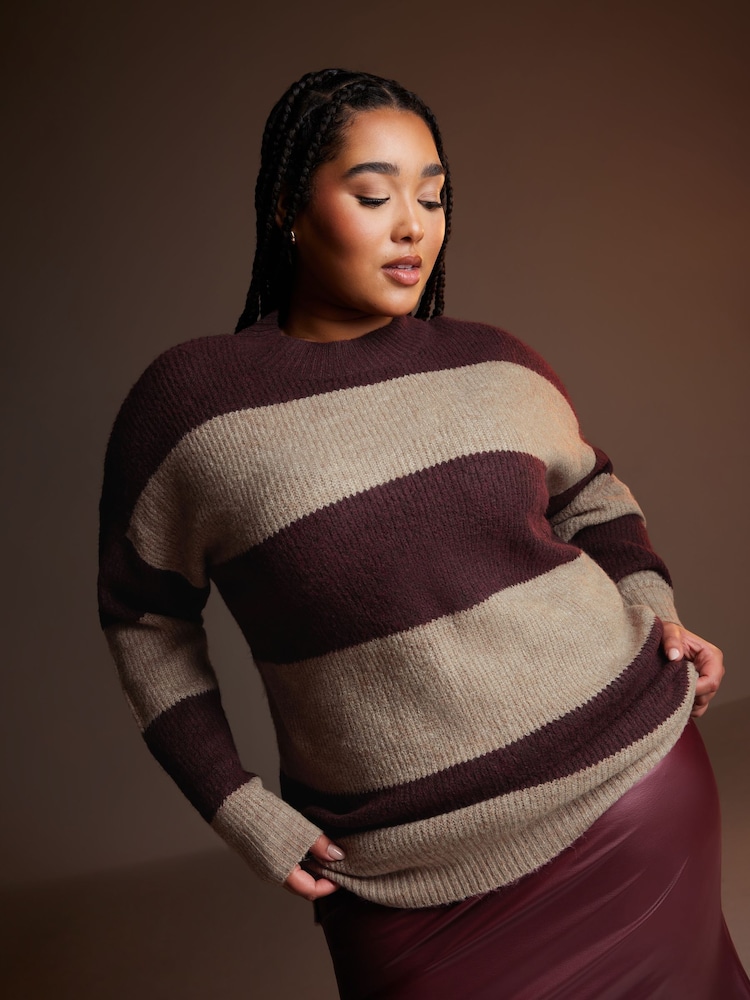 Yours Curve Purple Colourblock Jumper - Image 2 of 6