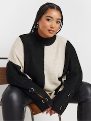 Yours Curve Black Highneck Vertical Stripe Jumper - Image 1 of 6
