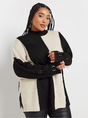 Yours Curve Black Highneck Vertical Stripe Jumper - Image 2 of 6