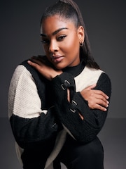 Yours Curve Black Highneck Vertical Stripe Jumper - Image 3 of 6